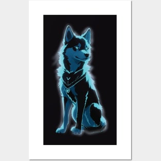 Neon Glow Dog - Cyberpunk Pop Art Animal Tee Posters and Art